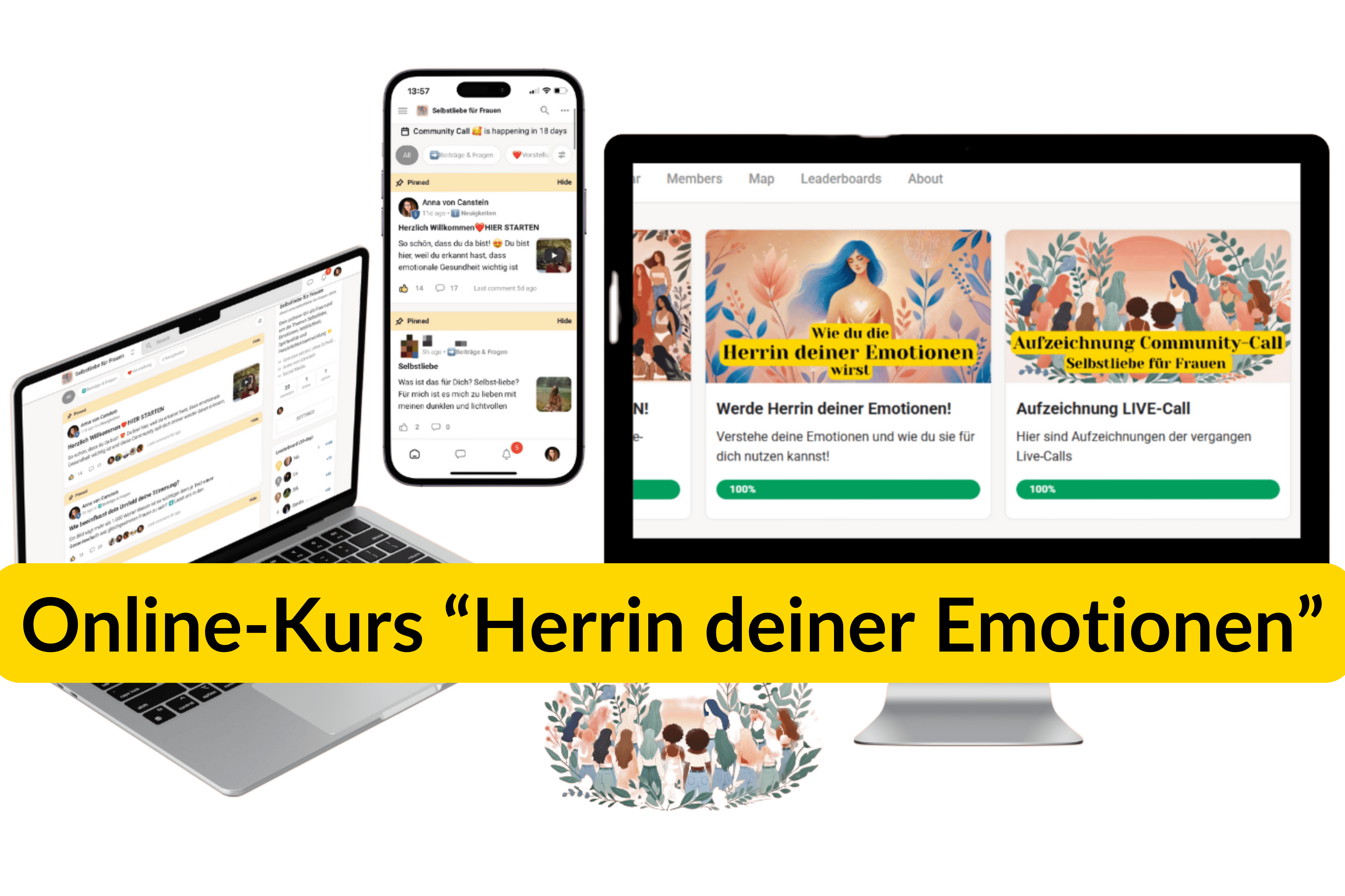 Herrin deiner Emotionen Online-Kurs Frauen Ein Laptop, Smartphone und PC Monitor als Symbolbild für den Online-Kurs "Herrin deiner Emotionen"